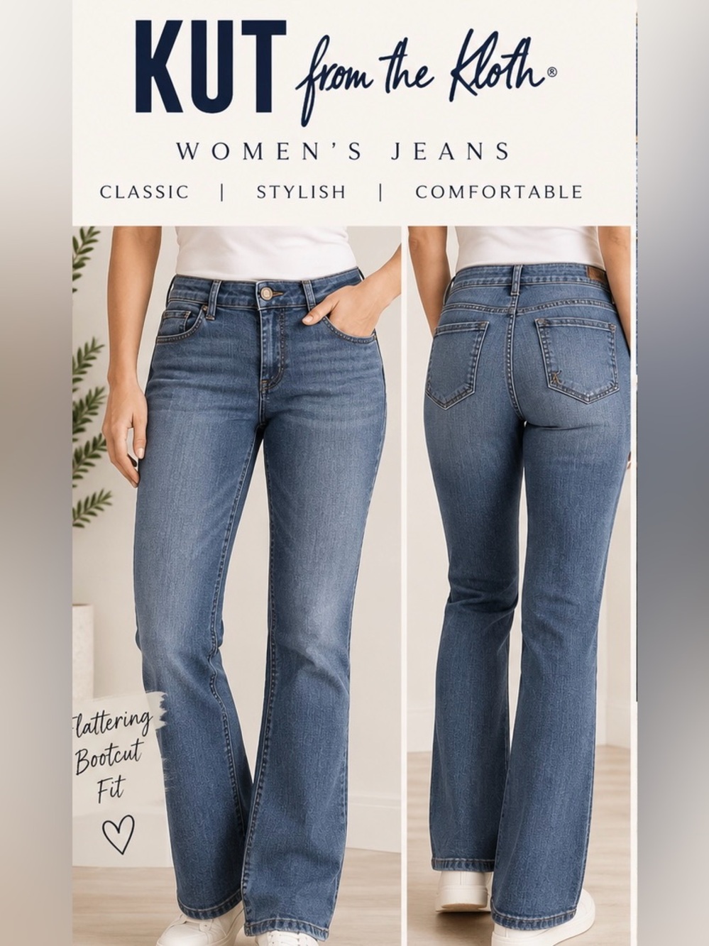 KUT FROM THE KLOTH WOMENS BOOTCUT JEANS MEDIUM WASH STRETCH DENIM SIZE 10